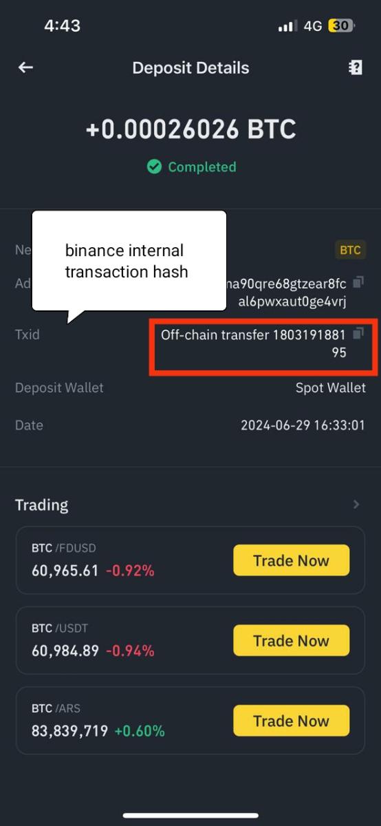 Binance internal transaction